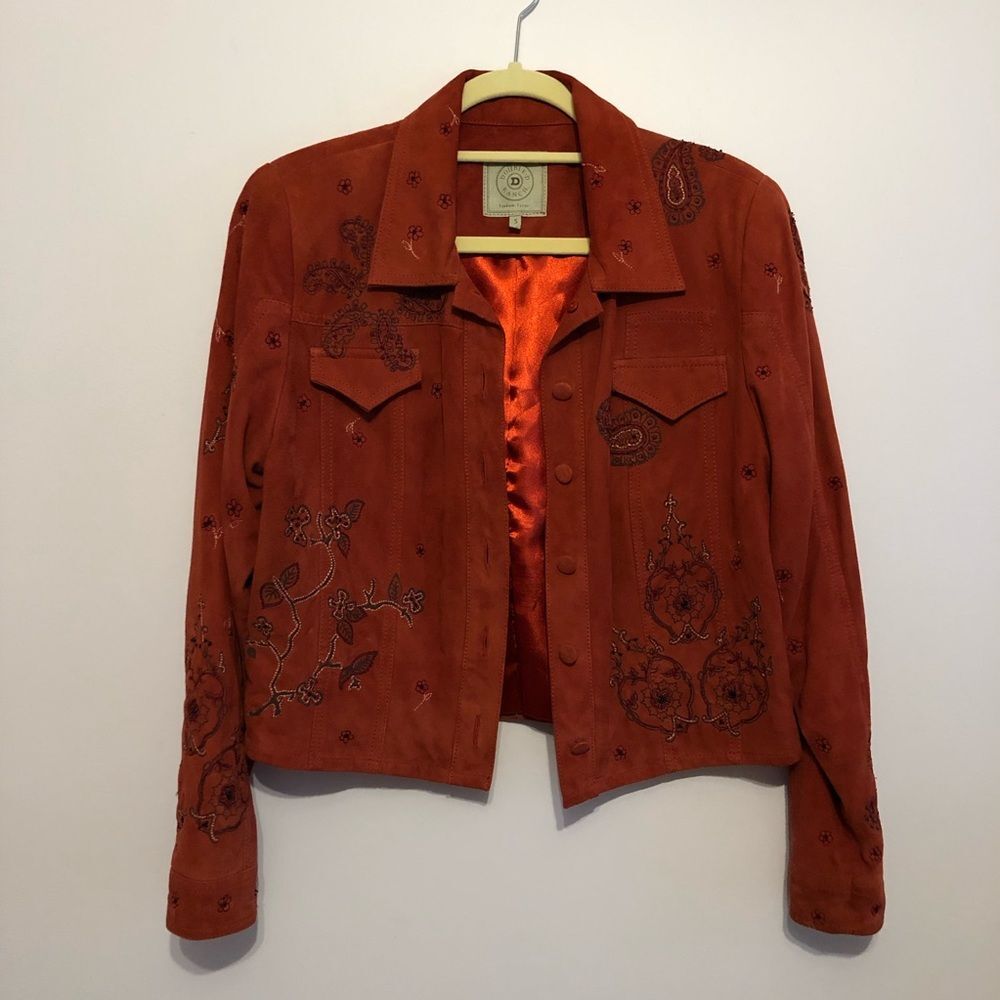 Double D Ranch Rust Orange Suede Paisley Embroidered Western Jacket S Cowgirl - Picture 2 of 16